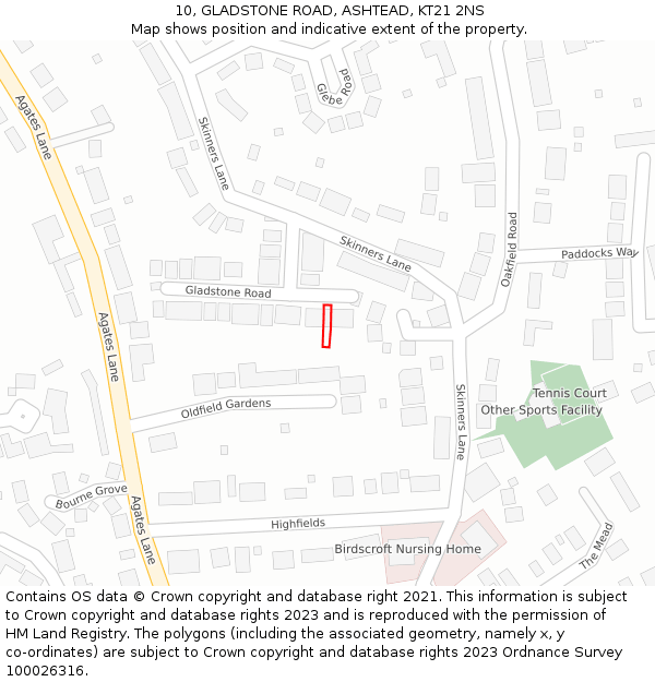 10, GLADSTONE ROAD, ASHTEAD, KT21 2NS: Location map and indicative extent of plot