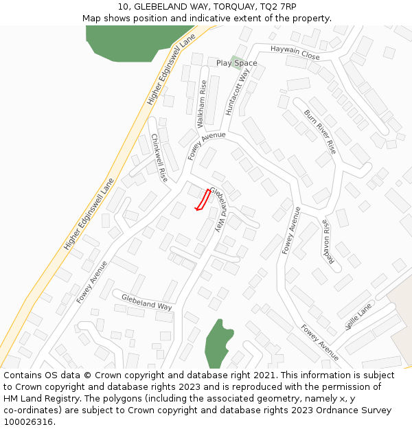 10, GLEBELAND WAY, TORQUAY, TQ2 7RP: Location map and indicative extent of plot
