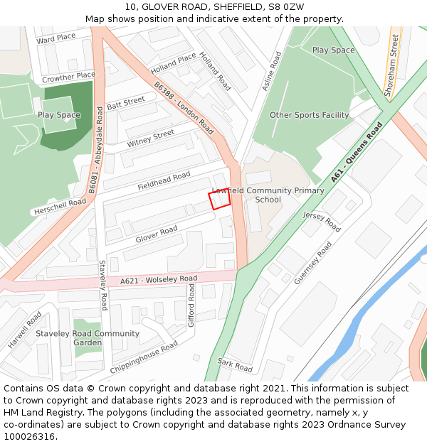 10, GLOVER ROAD, SHEFFIELD, S8 0ZW: Location map and indicative extent of plot