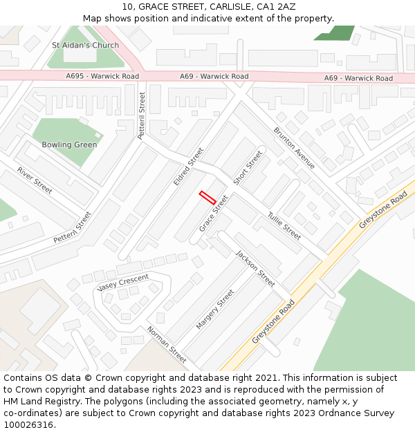 10, GRACE STREET, CARLISLE, CA1 2AZ: Location map and indicative extent of plot