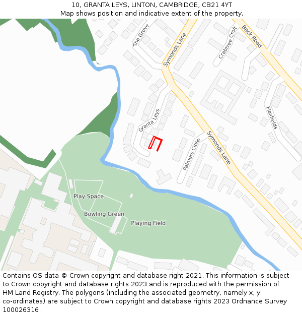 10, GRANTA LEYS, LINTON, CAMBRIDGE, CB21 4YT: Location map and indicative extent of plot