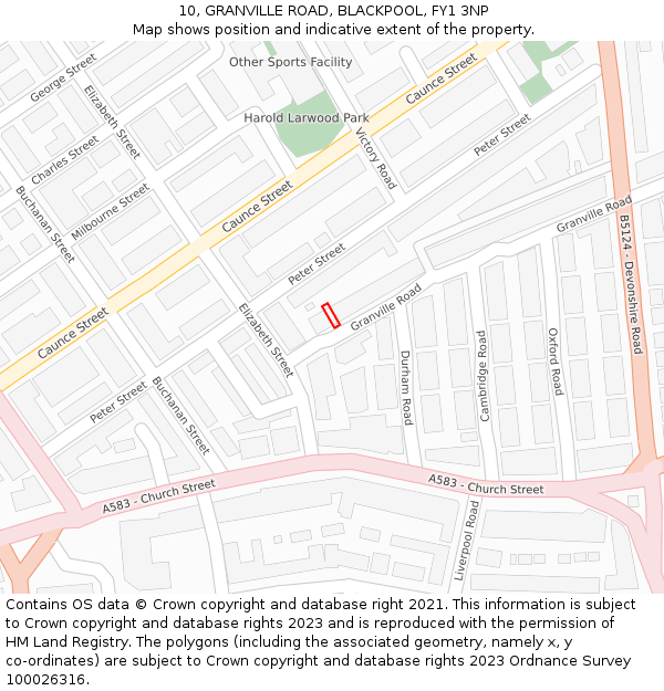 10, GRANVILLE ROAD, BLACKPOOL, FY1 3NP: Location map and indicative extent of plot