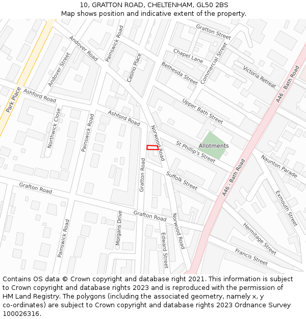 10, GRATTON ROAD, CHELTENHAM, GL50 2BS: Location map and indicative extent of plot