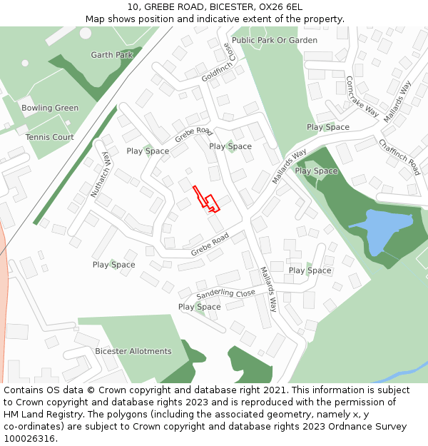10, GREBE ROAD, BICESTER, OX26 6EL: Location map and indicative extent of plot