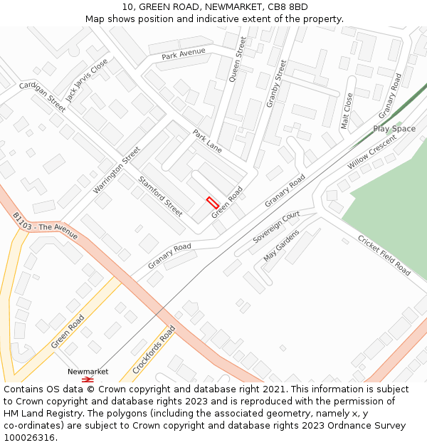 10, GREEN ROAD, NEWMARKET, CB8 8BD: Location map and indicative extent of plot