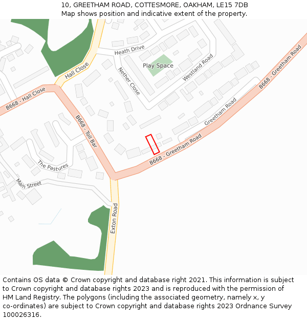 10, GREETHAM ROAD, COTTESMORE, OAKHAM, LE15 7DB: Location map and indicative extent of plot