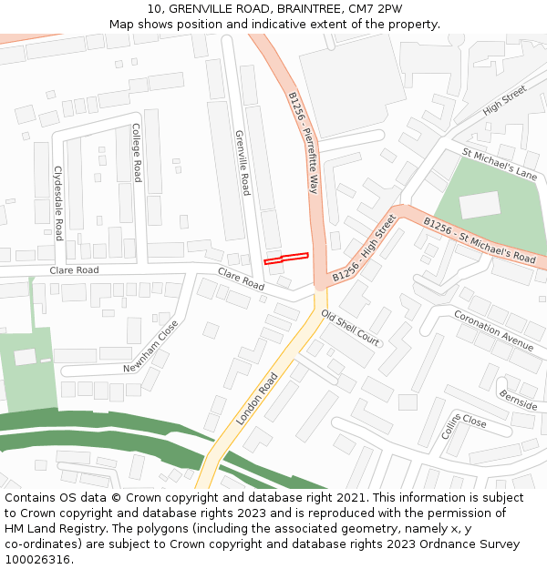 10, GRENVILLE ROAD, BRAINTREE, CM7 2PW: Location map and indicative extent of plot