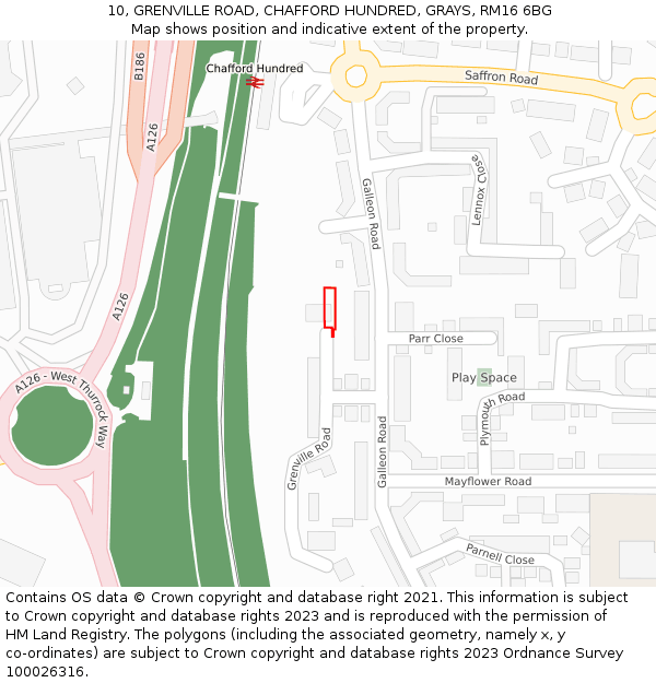 10, GRENVILLE ROAD, CHAFFORD HUNDRED, GRAYS, RM16 6BG: Location map and indicative extent of plot