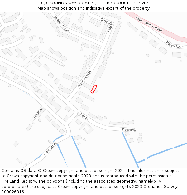 10, GROUNDS WAY, COATES, PETERBOROUGH, PE7 2BS: Location map and indicative extent of plot