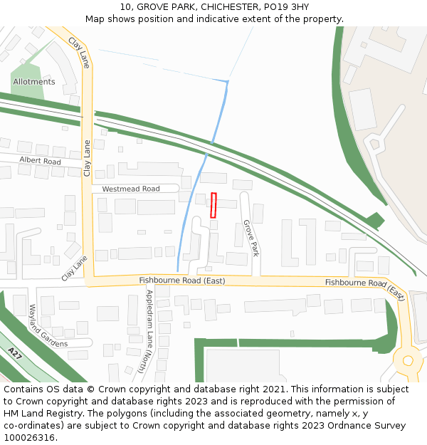 10, GROVE PARK, CHICHESTER, PO19 3HY: Location map and indicative extent of plot