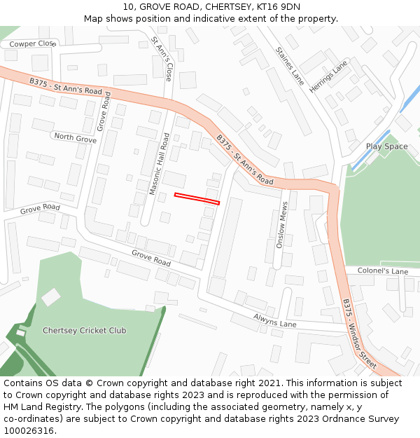 10, GROVE ROAD, CHERTSEY, KT16 9DN: Location map and indicative extent of plot