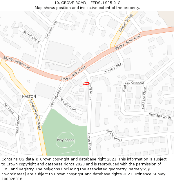 10, GROVE ROAD, LEEDS, LS15 0LG: Location map and indicative extent of plot