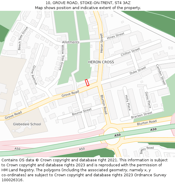 10, GROVE ROAD, STOKE-ON-TRENT, ST4 3AZ: Location map and indicative extent of plot