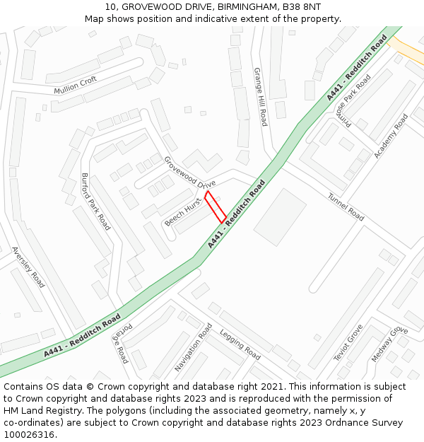 10, GROVEWOOD DRIVE, BIRMINGHAM, B38 8NT: Location map and indicative extent of plot