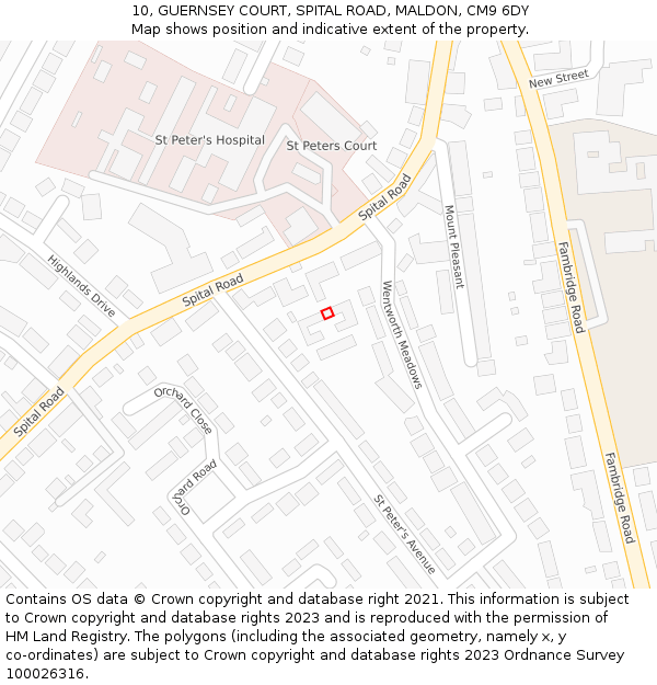10, GUERNSEY COURT, SPITAL ROAD, MALDON, CM9 6DY: Location map and indicative extent of plot