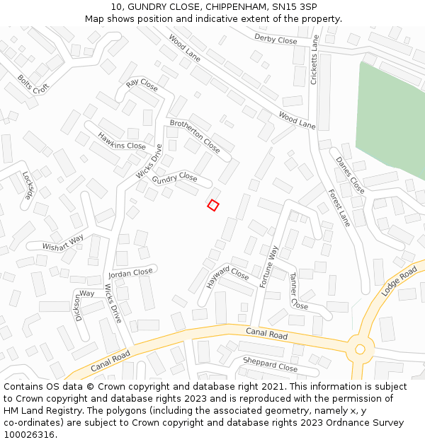 10, GUNDRY CLOSE, CHIPPENHAM, SN15 3SP: Location map and indicative extent of plot