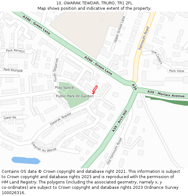 10, GWARAK TEWDAR, TRURO, TR1 2FL: Location map and indicative extent of plot