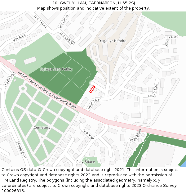 10, GWEL Y LLAN, CAERNARFON, LL55 2SJ: Location map and indicative extent of plot