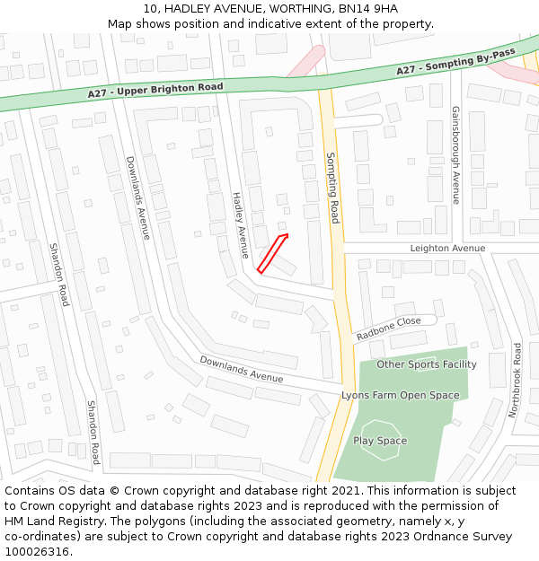 10, HADLEY AVENUE, WORTHING, BN14 9HA: Location map and indicative extent of plot
