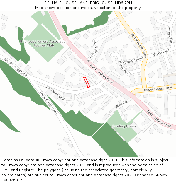 10, HALF HOUSE LANE, BRIGHOUSE, HD6 2PH: Location map and indicative extent of plot