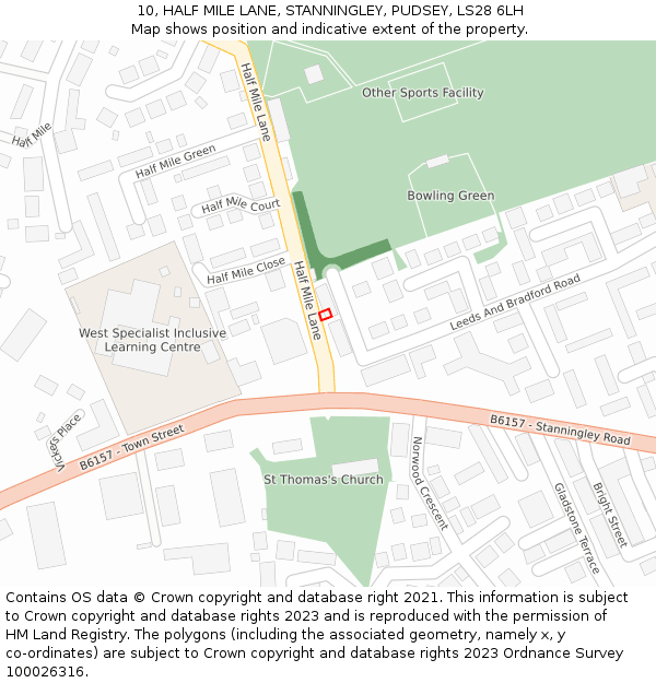 10, HALF MILE LANE, STANNINGLEY, PUDSEY, LS28 6LH: Location map and indicative extent of plot