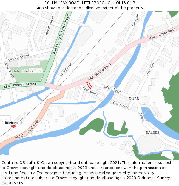 10, HALIFAX ROAD, LITTLEBOROUGH, OL15 0HB: Location map and indicative extent of plot