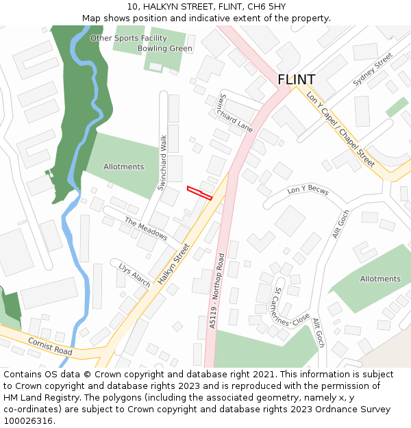 10, HALKYN STREET, FLINT, CH6 5HY: Location map and indicative extent of plot