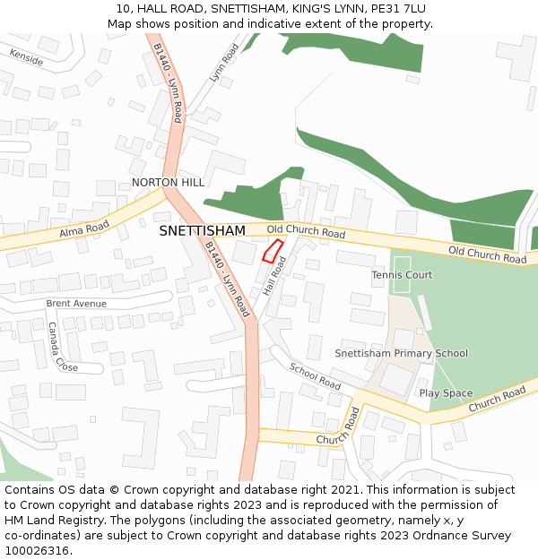 10, HALL ROAD, SNETTISHAM, KING'S LYNN, PE31 7LU: Location map and indicative extent of plot
