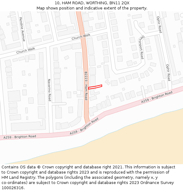 10, HAM ROAD, WORTHING, BN11 2QX: Location map and indicative extent of plot