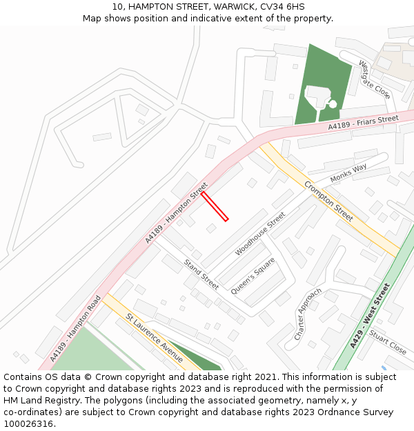 10, HAMPTON STREET, WARWICK, CV34 6HS: Location map and indicative extent of plot