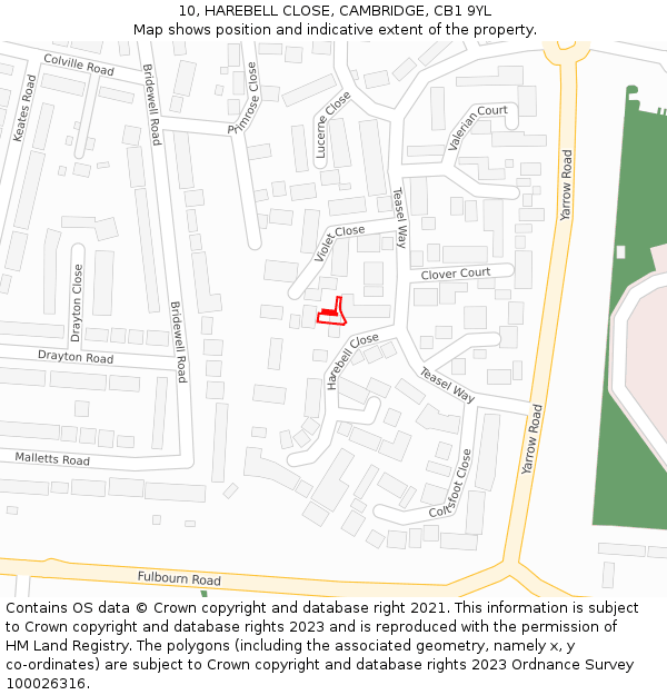 10, HAREBELL CLOSE, CAMBRIDGE, CB1 9YL: Location map and indicative extent of plot