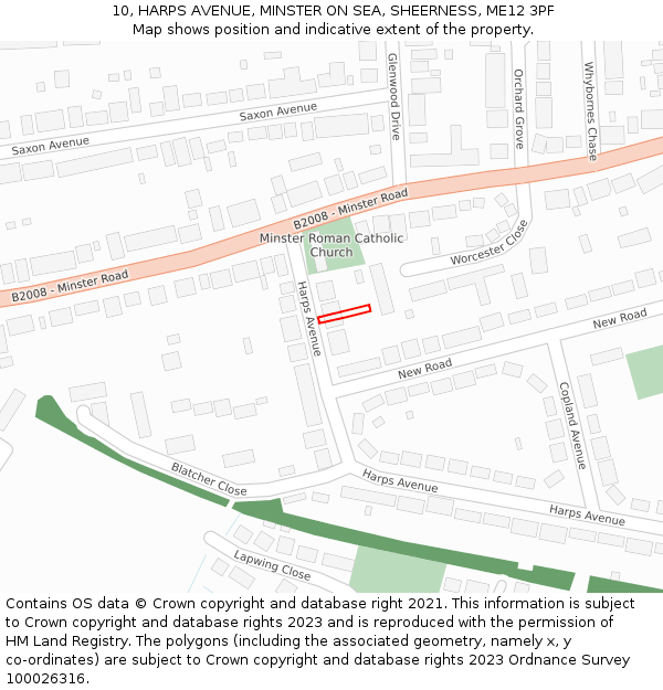 10, HARPS AVENUE, MINSTER ON SEA, SHEERNESS, ME12 3PF: Location map and indicative extent of plot