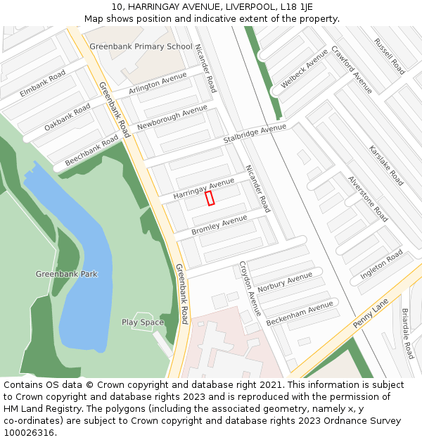 10, HARRINGAY AVENUE, LIVERPOOL, L18 1JE: Location map and indicative extent of plot