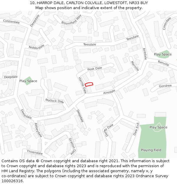 10, HARROP DALE, CARLTON COLVILLE, LOWESTOFT, NR33 8UY: Location map and indicative extent of plot