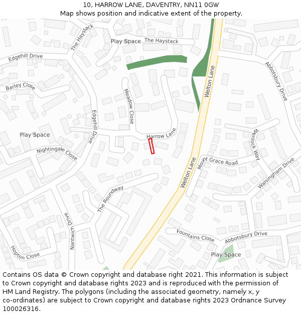10, HARROW LANE, DAVENTRY, NN11 0GW: Location map and indicative extent of plot