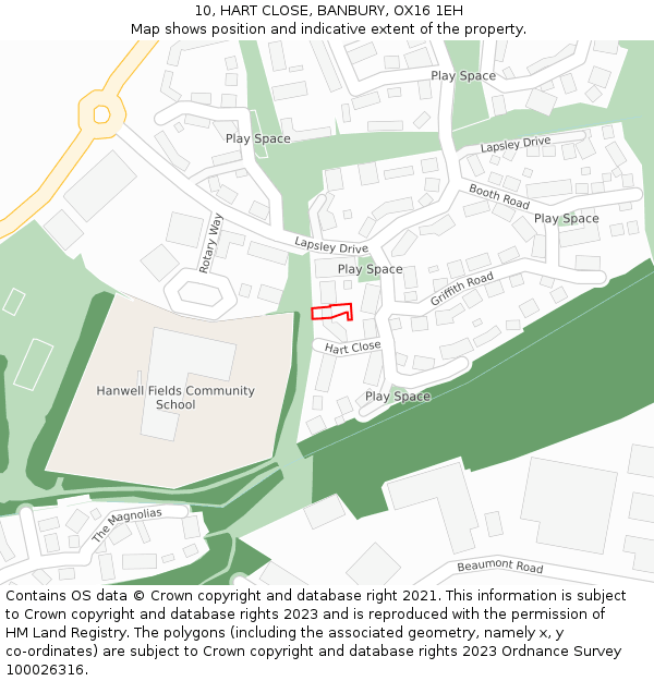 10, HART CLOSE, BANBURY, OX16 1EH: Location map and indicative extent of plot