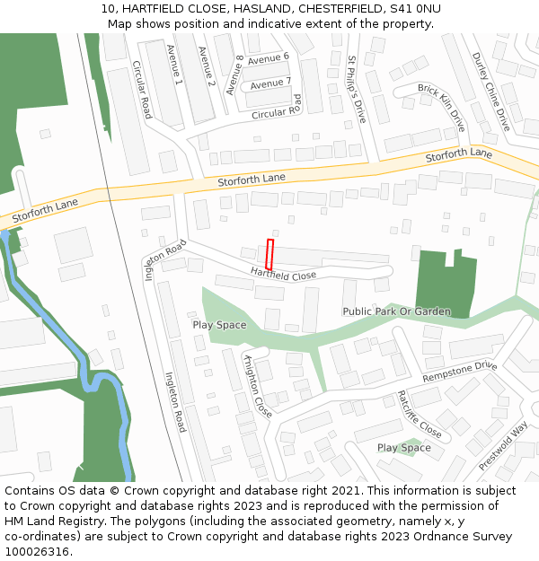 10, HARTFIELD CLOSE, HASLAND, CHESTERFIELD, S41 0NU: Location map and indicative extent of plot