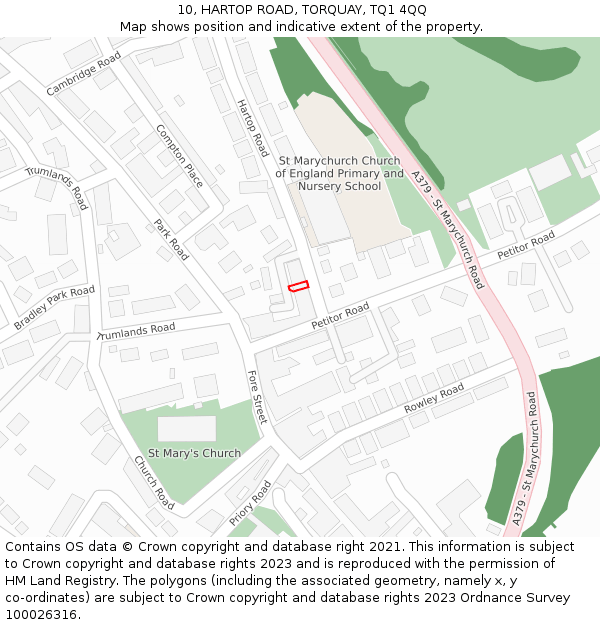 10, HARTOP ROAD, TORQUAY, TQ1 4QQ: Location map and indicative extent of plot