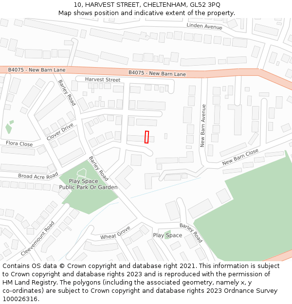 10, HARVEST STREET, CHELTENHAM, GL52 3PQ: Location map and indicative extent of plot