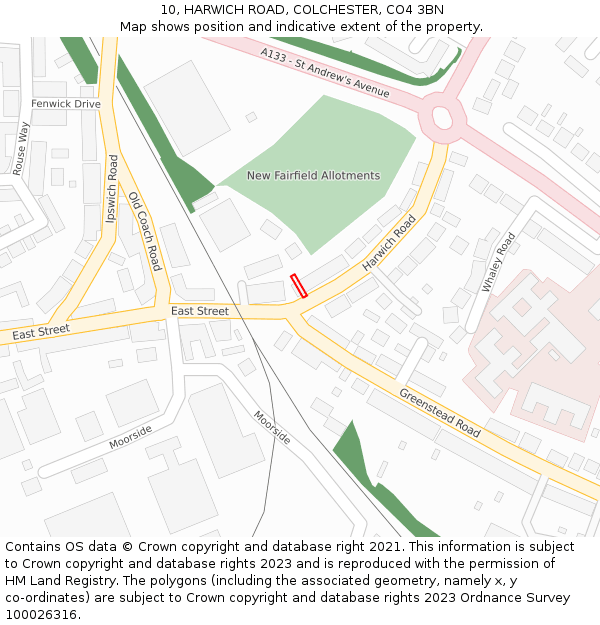 10, HARWICH ROAD, COLCHESTER, CO4 3BN: Location map and indicative extent of plot