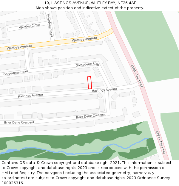 10, HASTINGS AVENUE, WHITLEY BAY, NE26 4AF: Location map and indicative extent of plot