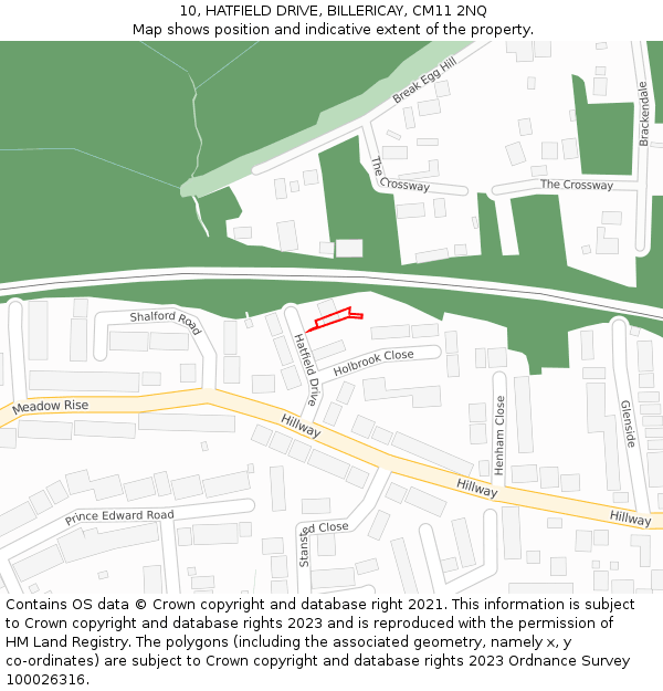 10, HATFIELD DRIVE, BILLERICAY, CM11 2NQ: Location map and indicative extent of plot