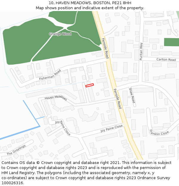 10, HAVEN MEADOWS, BOSTON, PE21 8HH: Location map and indicative extent of plot