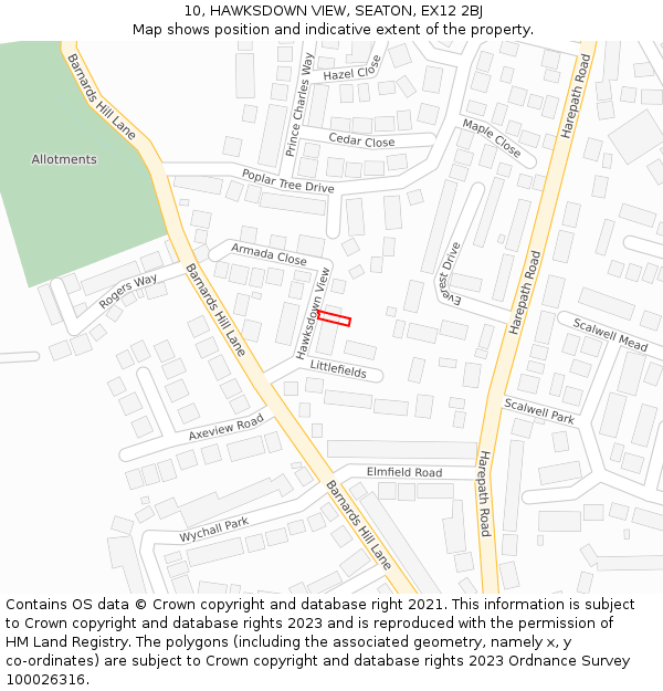 10, HAWKSDOWN VIEW, SEATON, EX12 2BJ: Location map and indicative extent of plot