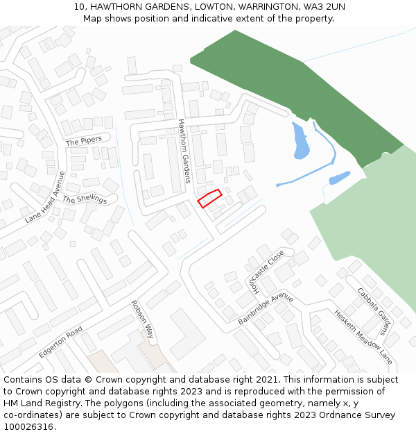 10, HAWTHORN GARDENS, LOWTON, WARRINGTON, WA3 2UN: Location map and indicative extent of plot