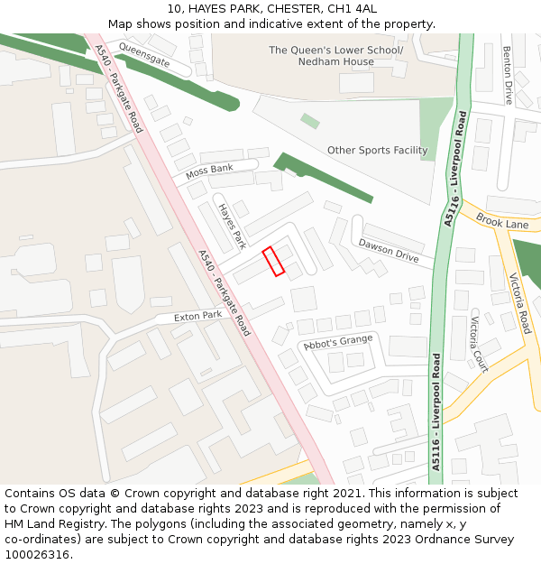 10, HAYES PARK, CHESTER, CH1 4AL: Location map and indicative extent of plot