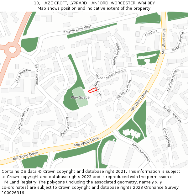 10, HAZE CROFT, LYPPARD HANFORD, WORCESTER, WR4 0EY: Location map and indicative extent of plot