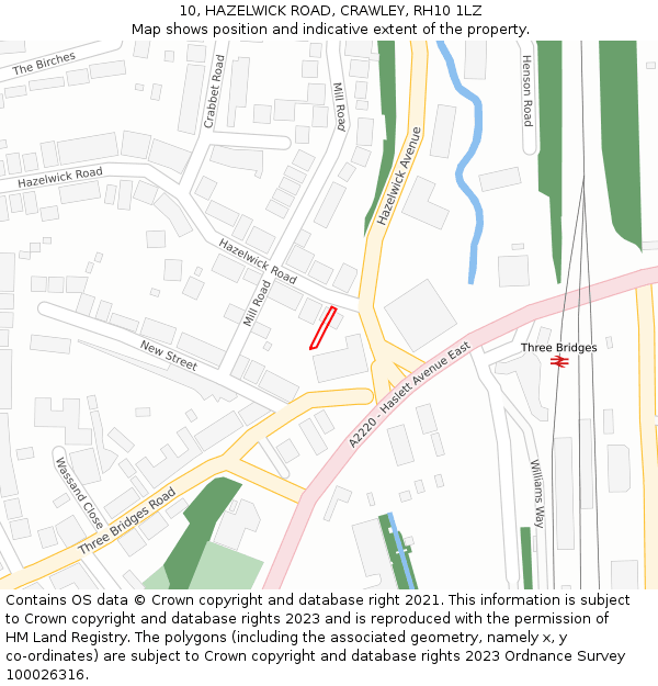10, HAZELWICK ROAD, CRAWLEY, RH10 1LZ: Location map and indicative extent of plot