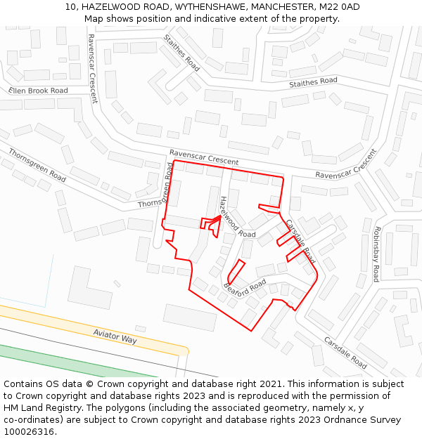 10, HAZELWOOD ROAD, WYTHENSHAWE, MANCHESTER, M22 0AD: Location map and indicative extent of plot