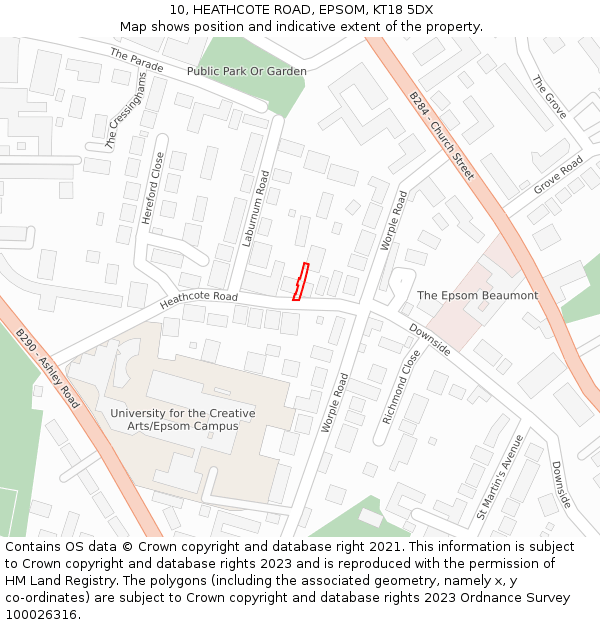 10, HEATHCOTE ROAD, EPSOM, KT18 5DX: Location map and indicative extent of plot